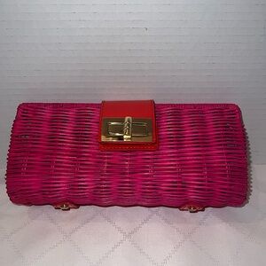 ❤️New J.Crew Rattan/Leather Twist Lock Clutch
